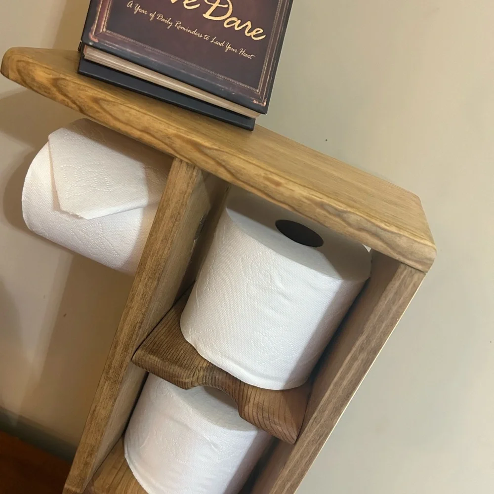 Rustic Wooden Bathroom Shelf with Toilet Paper Holder
